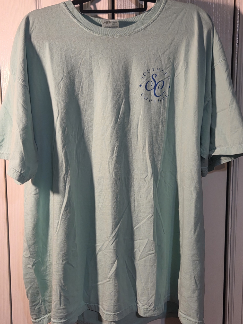 Comfort Colors Light Mint Short Sleeve Tee with Small Chest Logo= Jeep Graphic